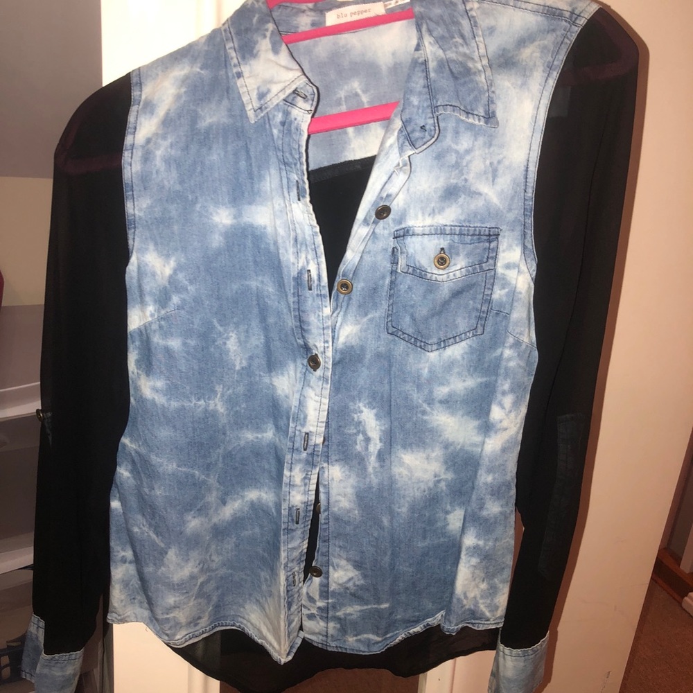 Sheer Back Denim Collared Shirt